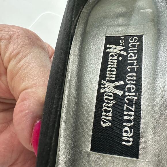 Vintage 80s/90s Stuart Weitzman for Neiman Marcus Black Satin Rhinestone Heels 8 - Picture 11 of 13